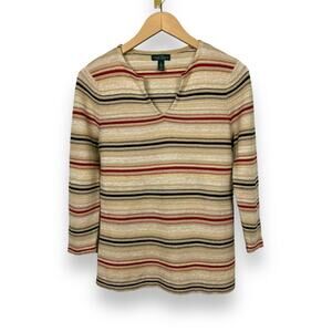 Women’s Lauren Ralph Lauren knit linen cotton blend 3/4 sleeve striped top